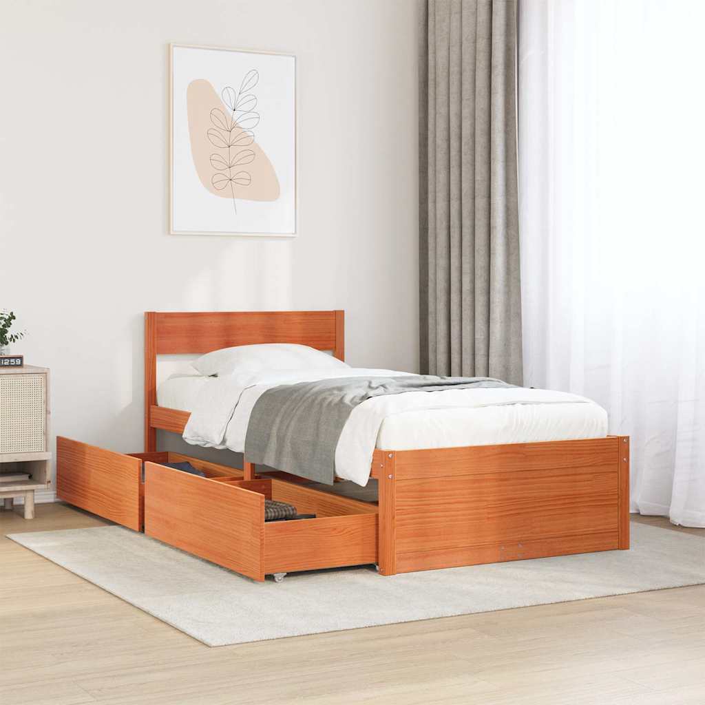 Cama sem colchão 75x190 cm madeira de pinho maciça castanho-mel