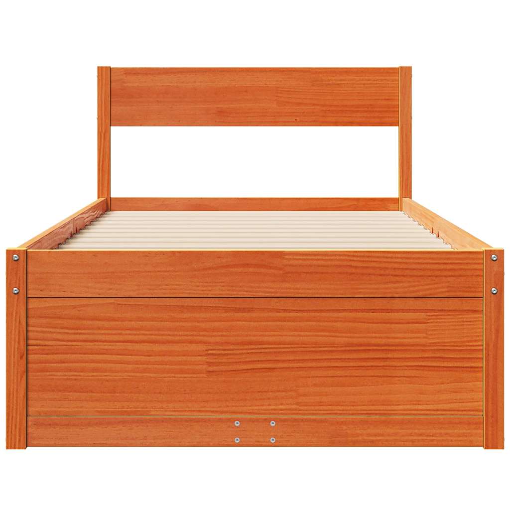 Cama sem colchão 75x190 cm madeira de pinho maciça castanho-mel