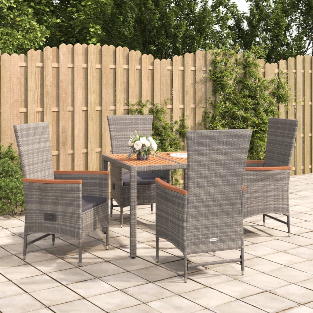 5 Pcs conjunto de jantar p/ jardim c/ almofadões vime PE cinza