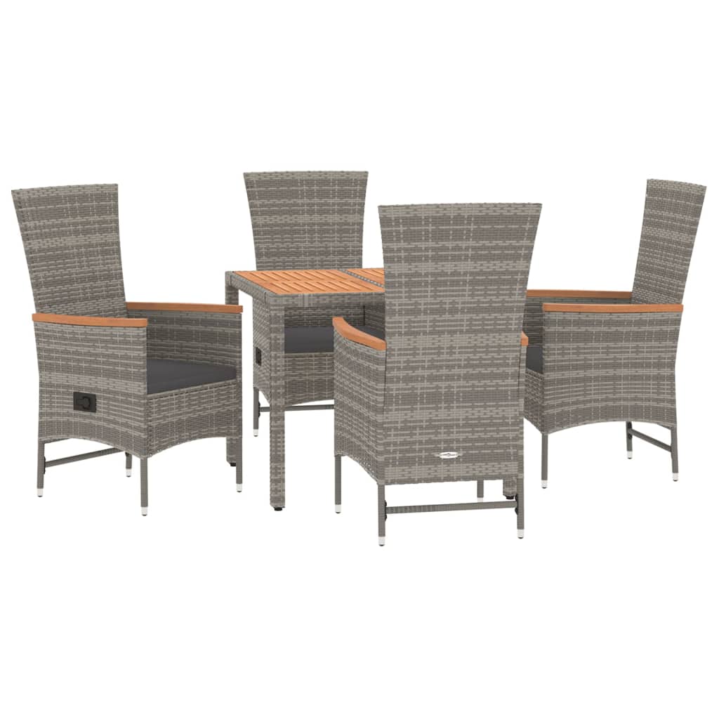 5 Pcs conjunto de jantar p/ jardim c/ almofadões vime PE cinza