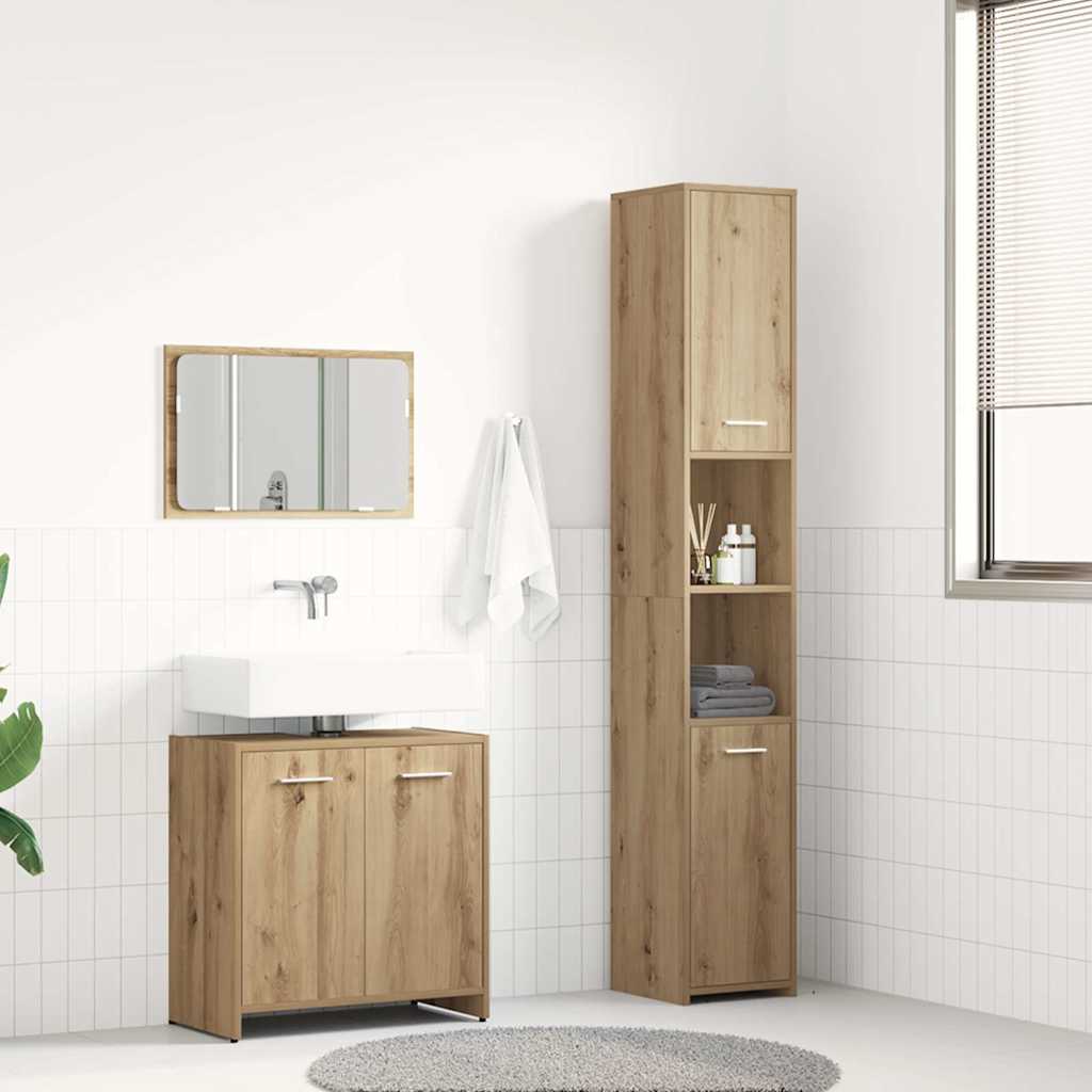3 Pcs móveis de casa de banho deriv. madeira carvalho artisiano