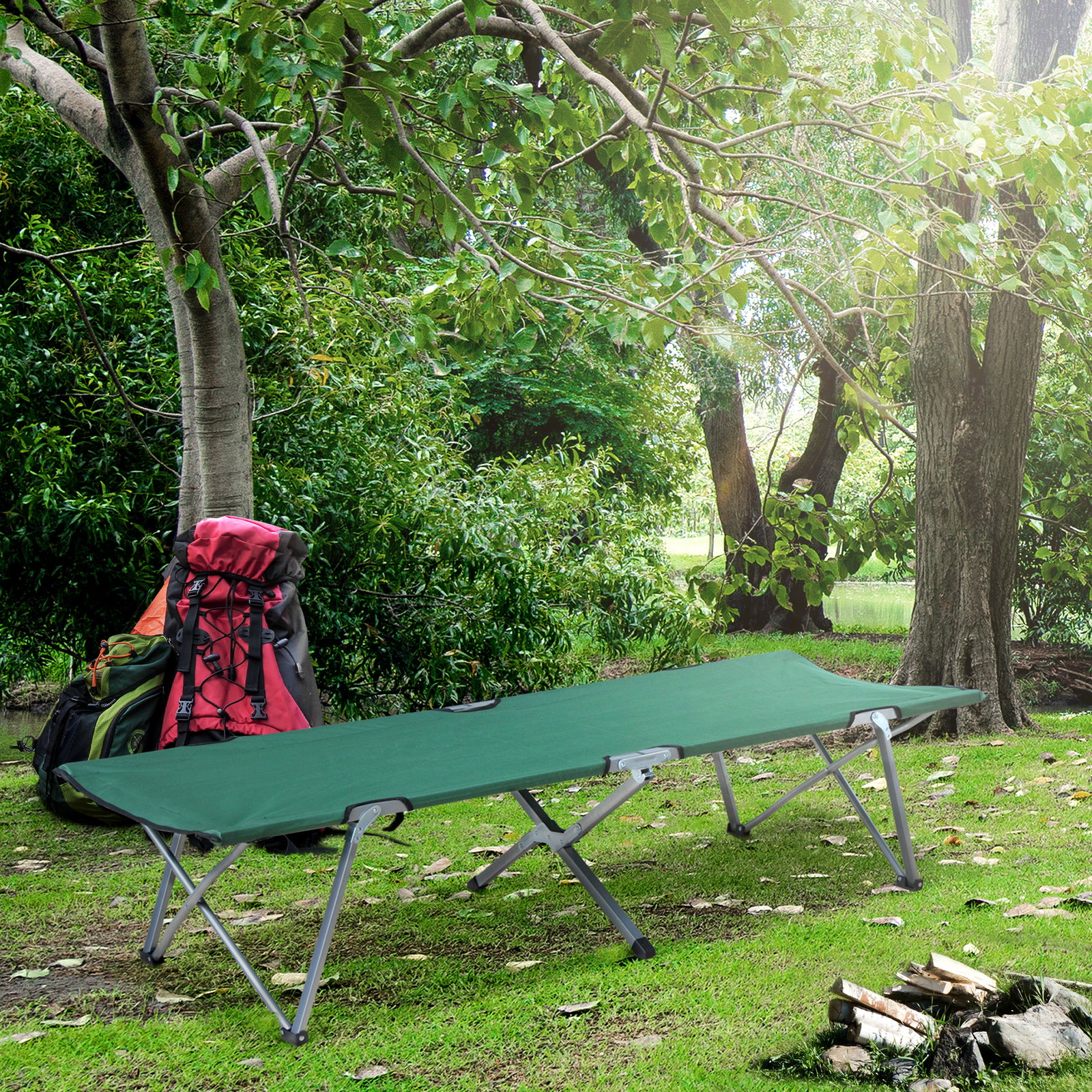 Cama Dobrável de Campismo em Tela Oxford 600D com Estrutura Metálica Suporta até 136 kg para Praia e Caminhadas 193x64x40 cm Ver