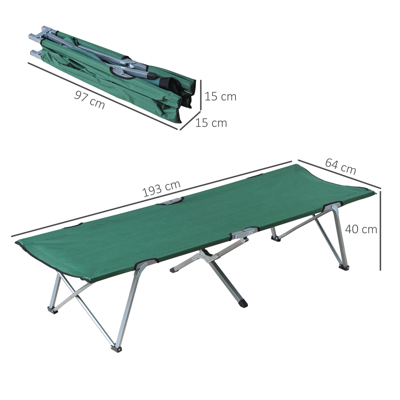Cama Dobrável de Campismo em Tela Oxford 600D com Estrutura Metálica Suporta até 136 kg para Praia e Caminhadas 193x64x40 cm Ver