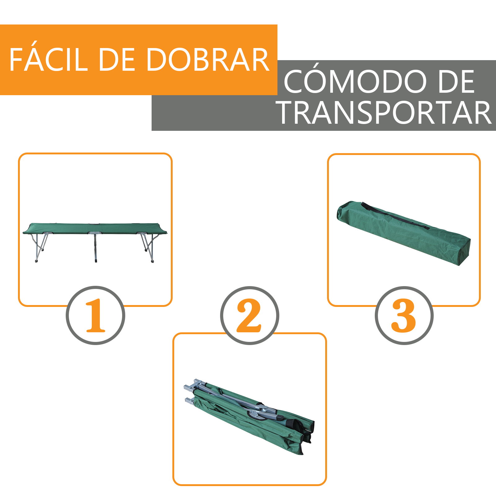 Cama Dobrável de Campismo em Tela Oxford 600D com Estrutura Metálica Suporta até 136 kg para Praia e Caminhadas 193x64x40 cm Ver