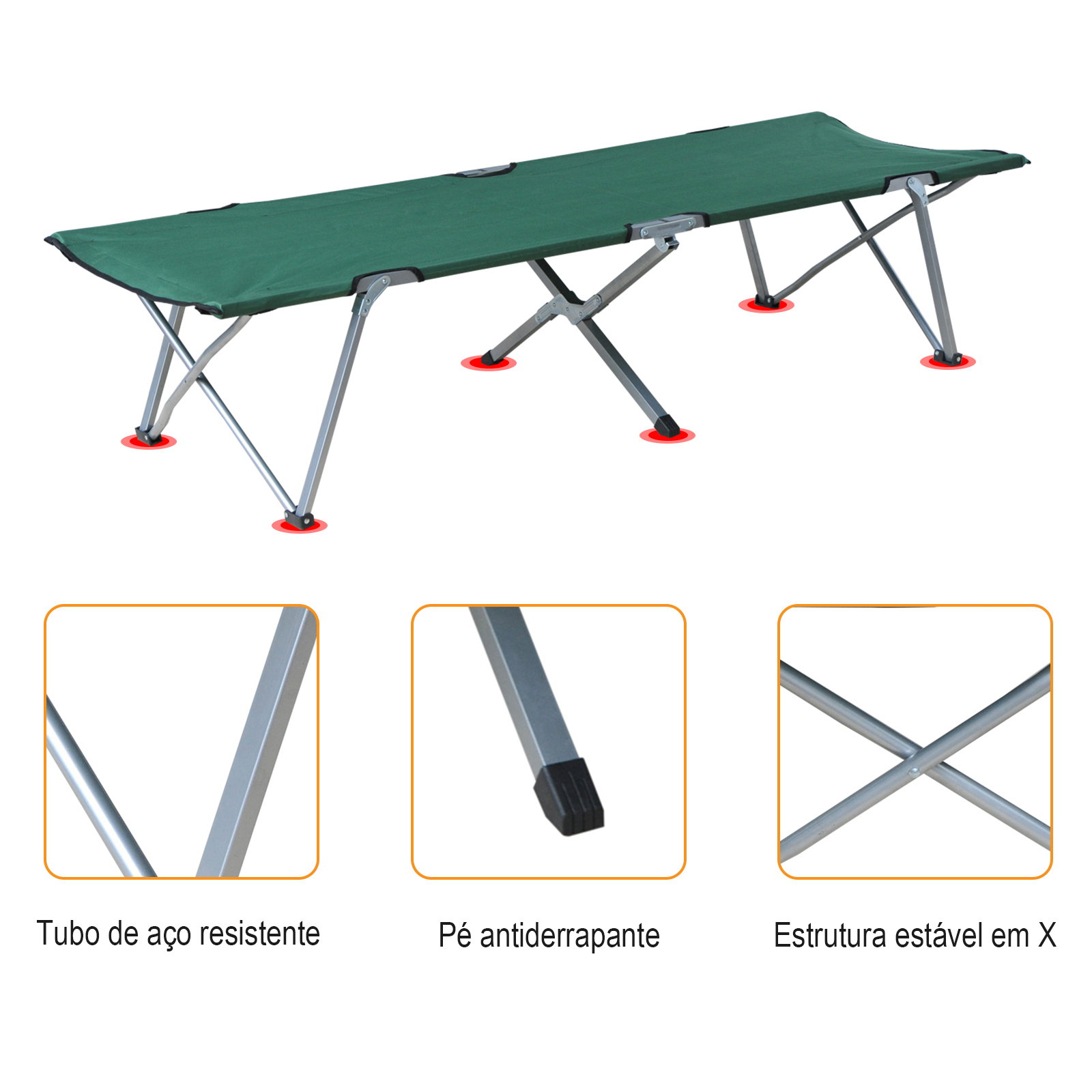 Cama Dobrável de Campismo em Tela Oxford 600D com Estrutura Metálica Suporta até 136 kg para Praia e Caminhadas 193x64x40 cm Ver