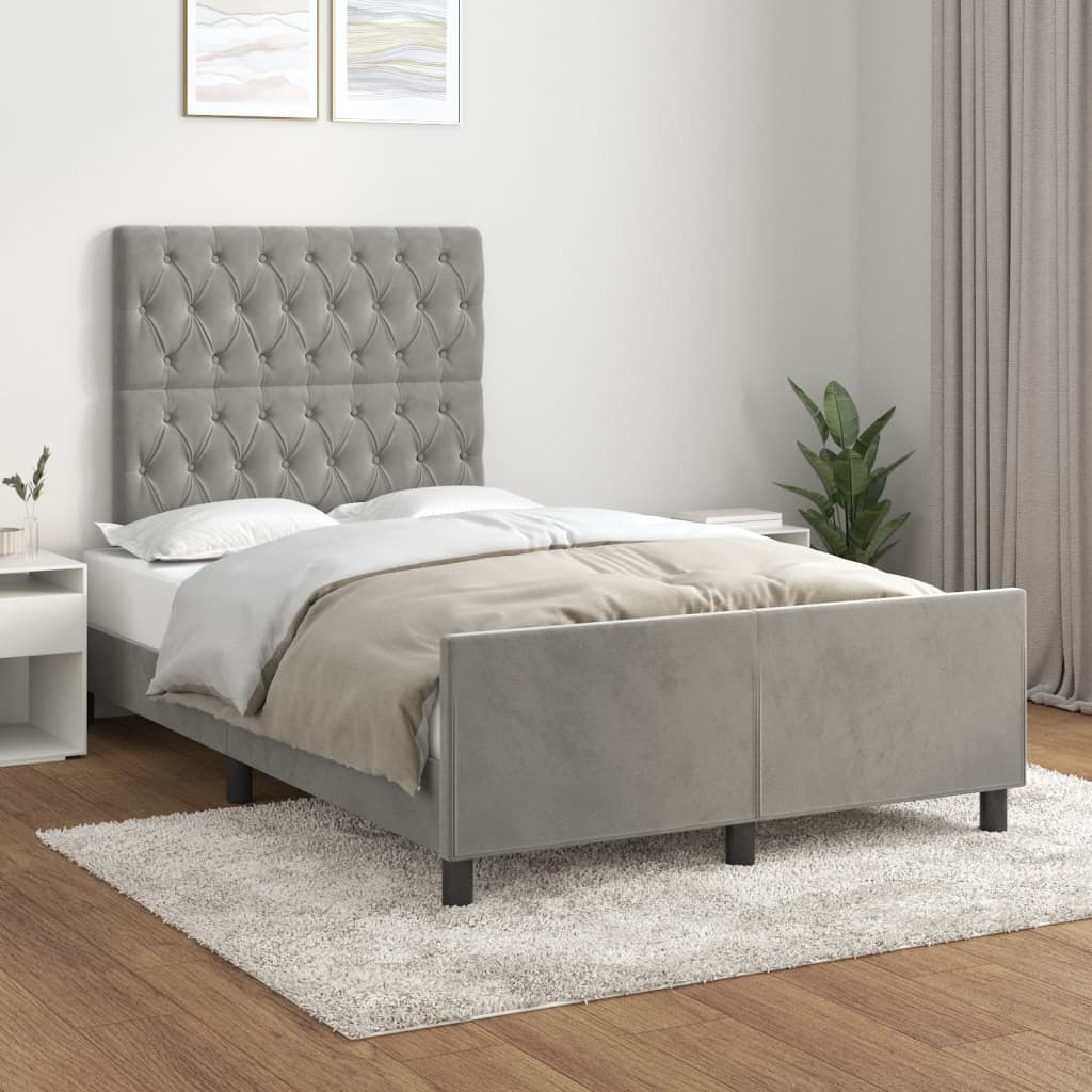 Estrutura de cama sem colchão 120x200 cm veludo cinzento-claro