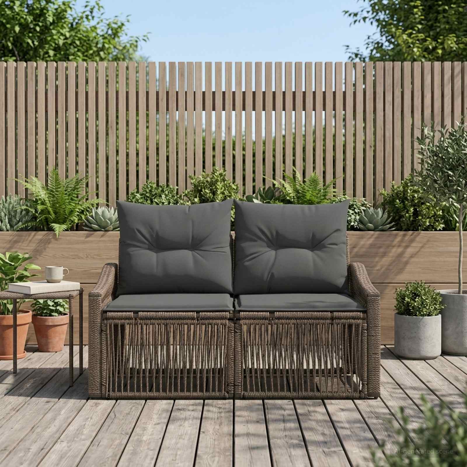 Sofá de jardim 2-número de lugares cinzento vime PE