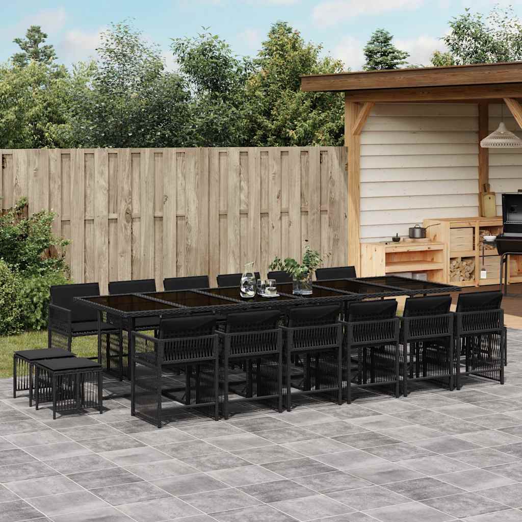 17 Pcs conjunto de jantar p/ jardim c/ almofadões vime PE preto