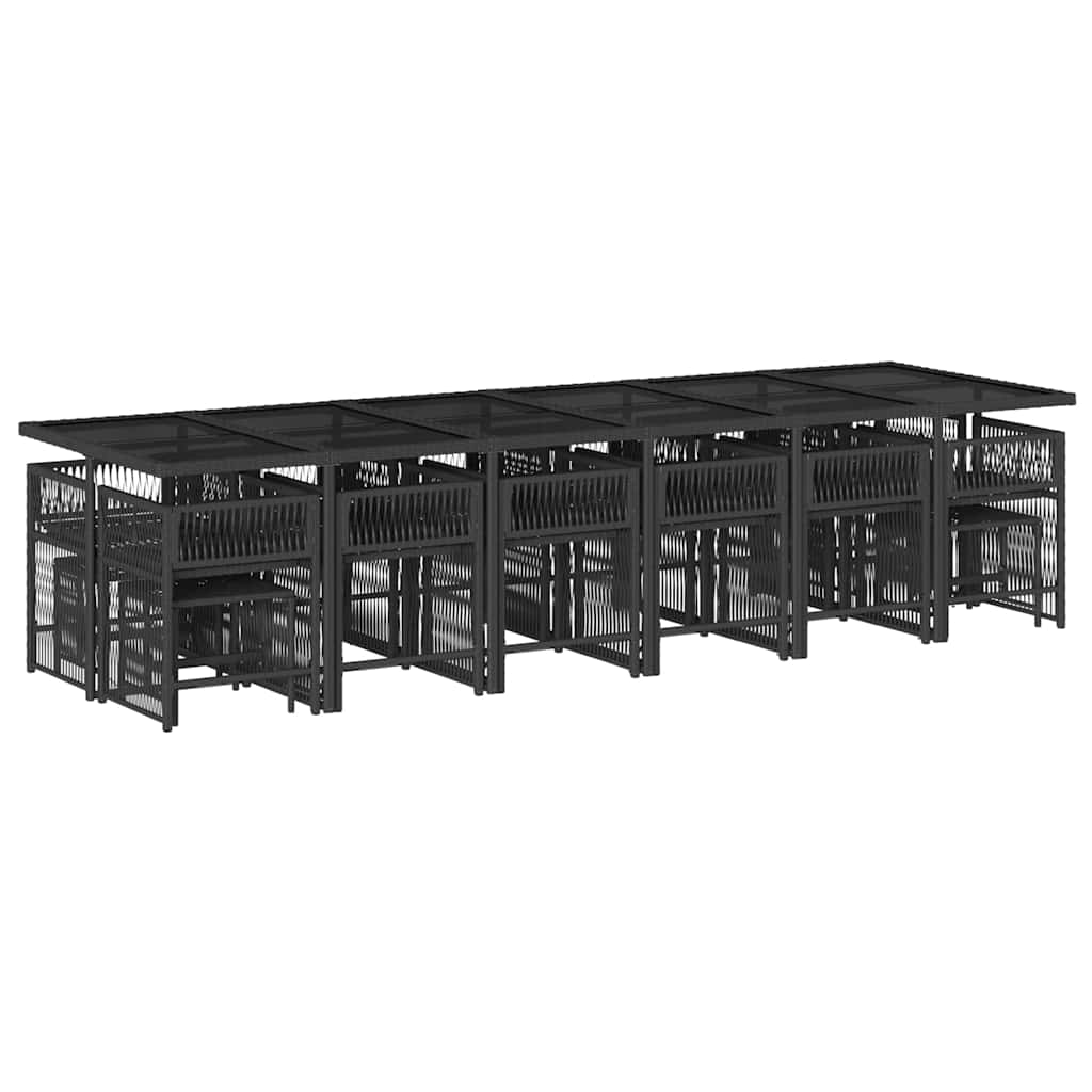 17 Pcs conjunto de jantar p/ jardim c/ almofadões vime PE preto