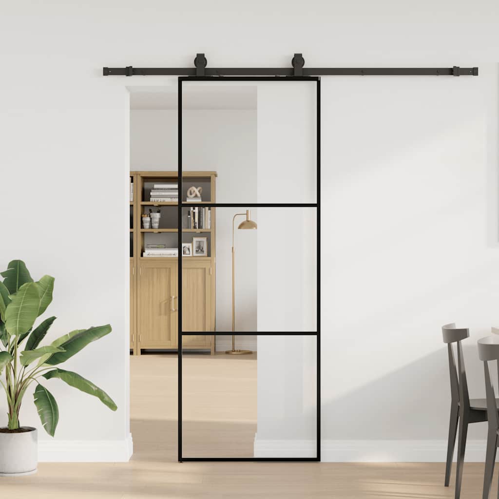 Porta deslizante c/ conj. ferragens 76x205cm vidro esg preto