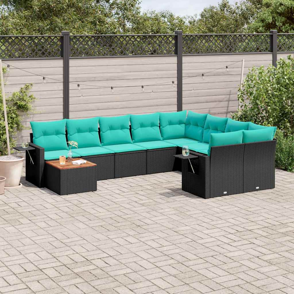 Conjunto de sofá de jardim com 10 peças e almofadas em rattan sintético preto