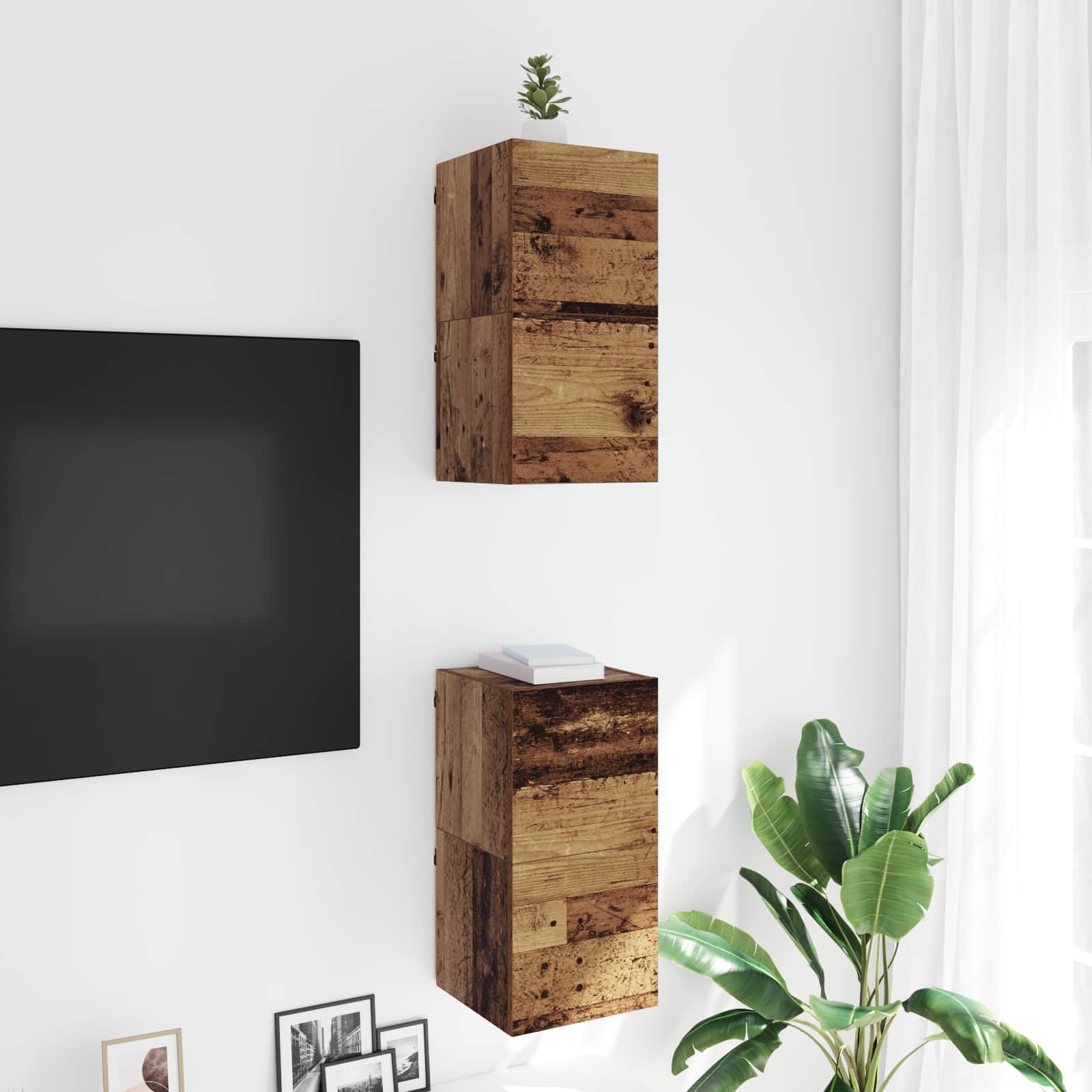 Rack de TV montado na parede madeira antiga 30,5 x 30 x 30 cm