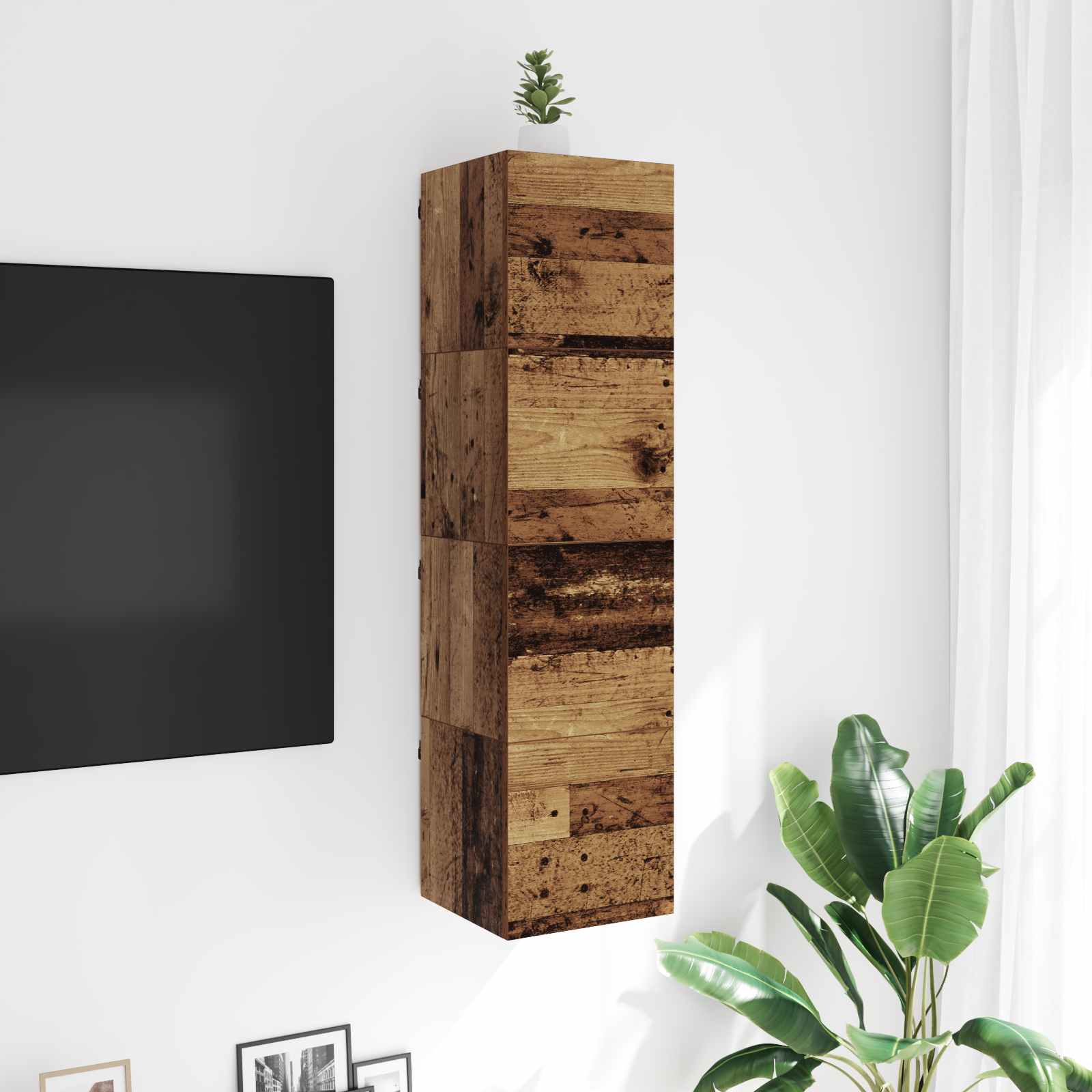 Rack de TV montado na parede madeira antiga 30,5 x 30 x 30 cm