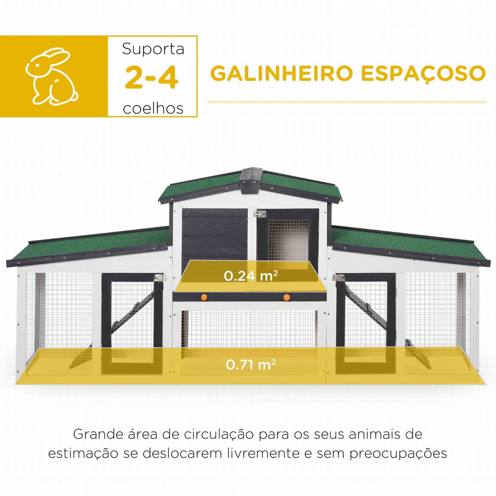 Coelheira de madeira gaiola para coelhos com teto rebatível escada e bandeja amovível para exterior 197x49x86 cm cinza