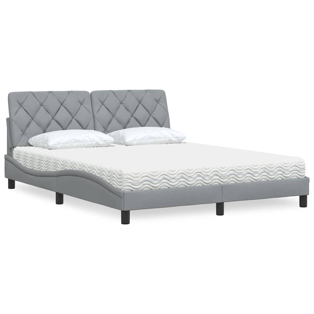 Cama com colchão 160x200 cm tecido cinzento-claro