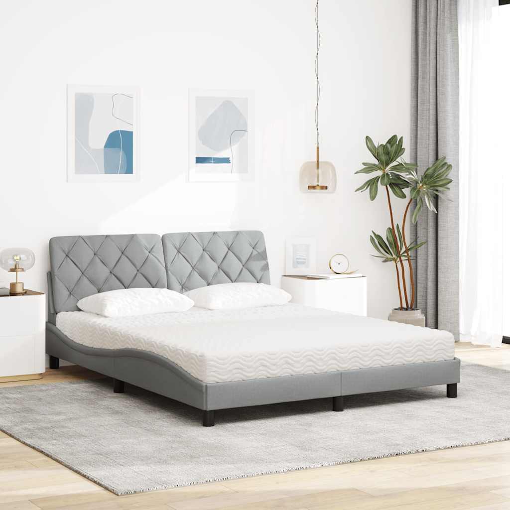 Cama com colchão 160x200 cm tecido cinzento-claro