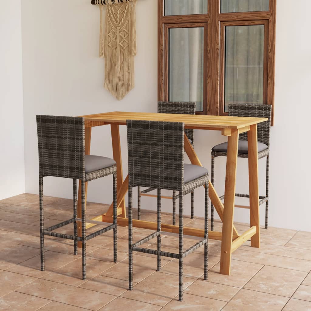 5 Pcs conjunto de bar para jardim com almofadões cinzento