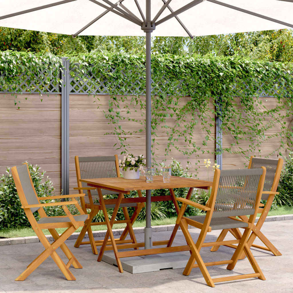 5 Pcs conj. jantar p/ jardim polipropileno/madeira maciça cinza