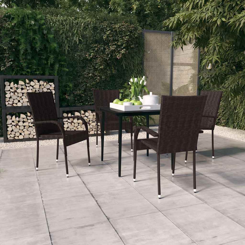 5 Pcs conjunto de jantar para jardim castanho e preto