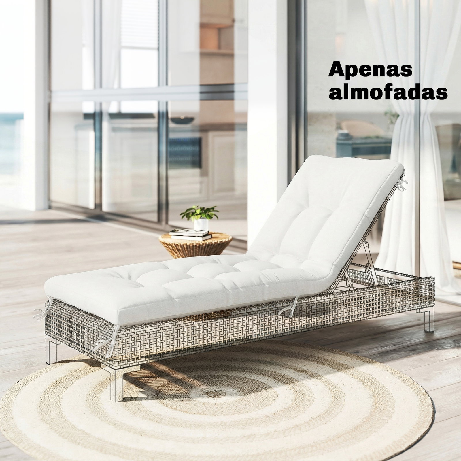Almofada para banco exterior com tiras de fixação proteção uv50+ recuperação lenta interior exterior 198x65x13 cm creme