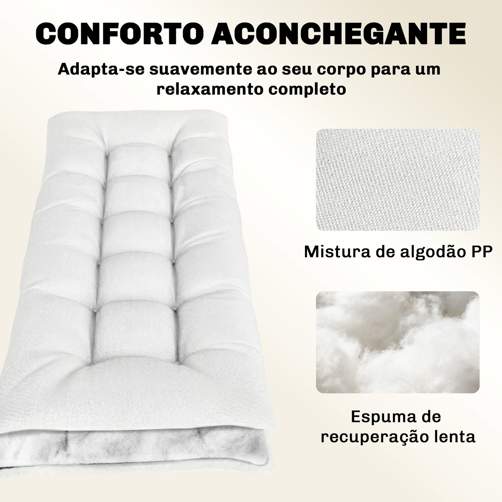 Almofada para banco exterior com tiras de fixação proteção uv50+ recuperação lenta interior exterior 198x65x13 cm creme
