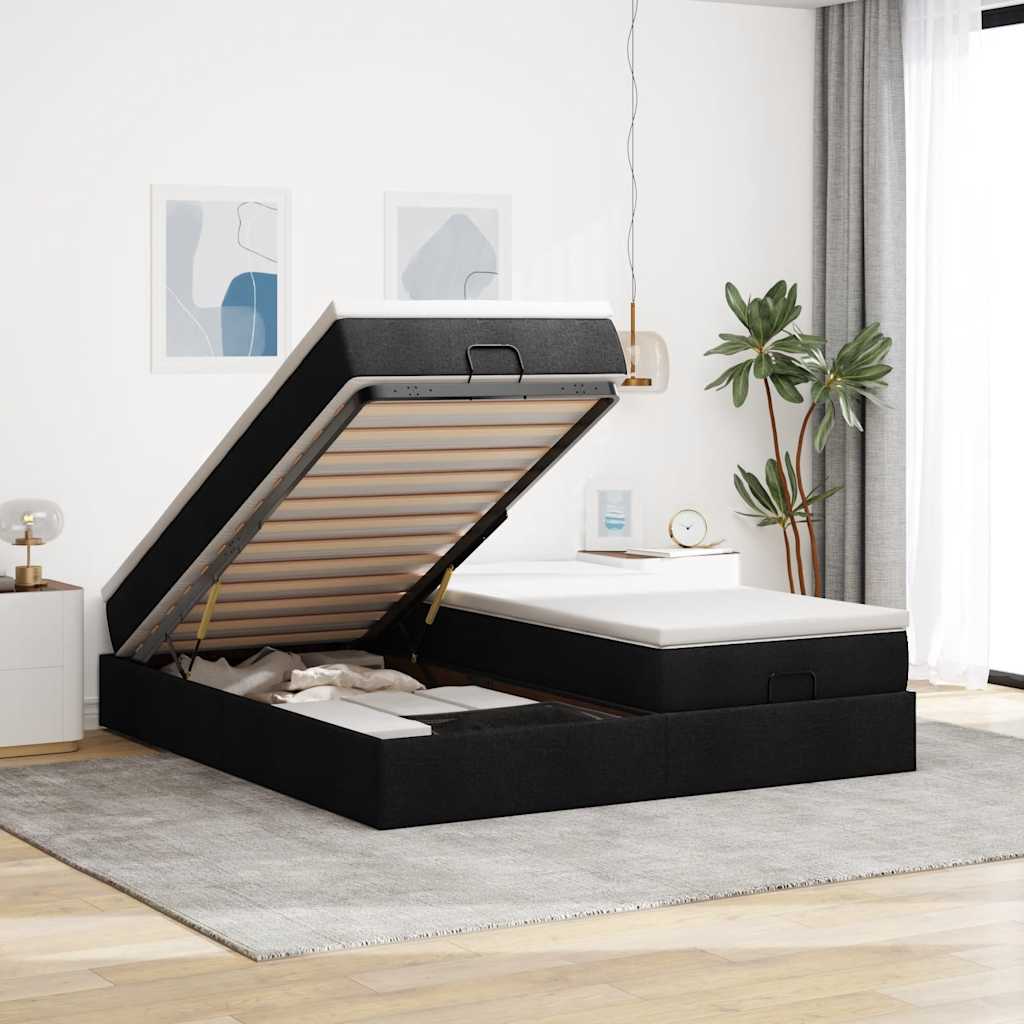 63 / 5,000Vidaxl estrutura de cama otomana com colchões tecido preto