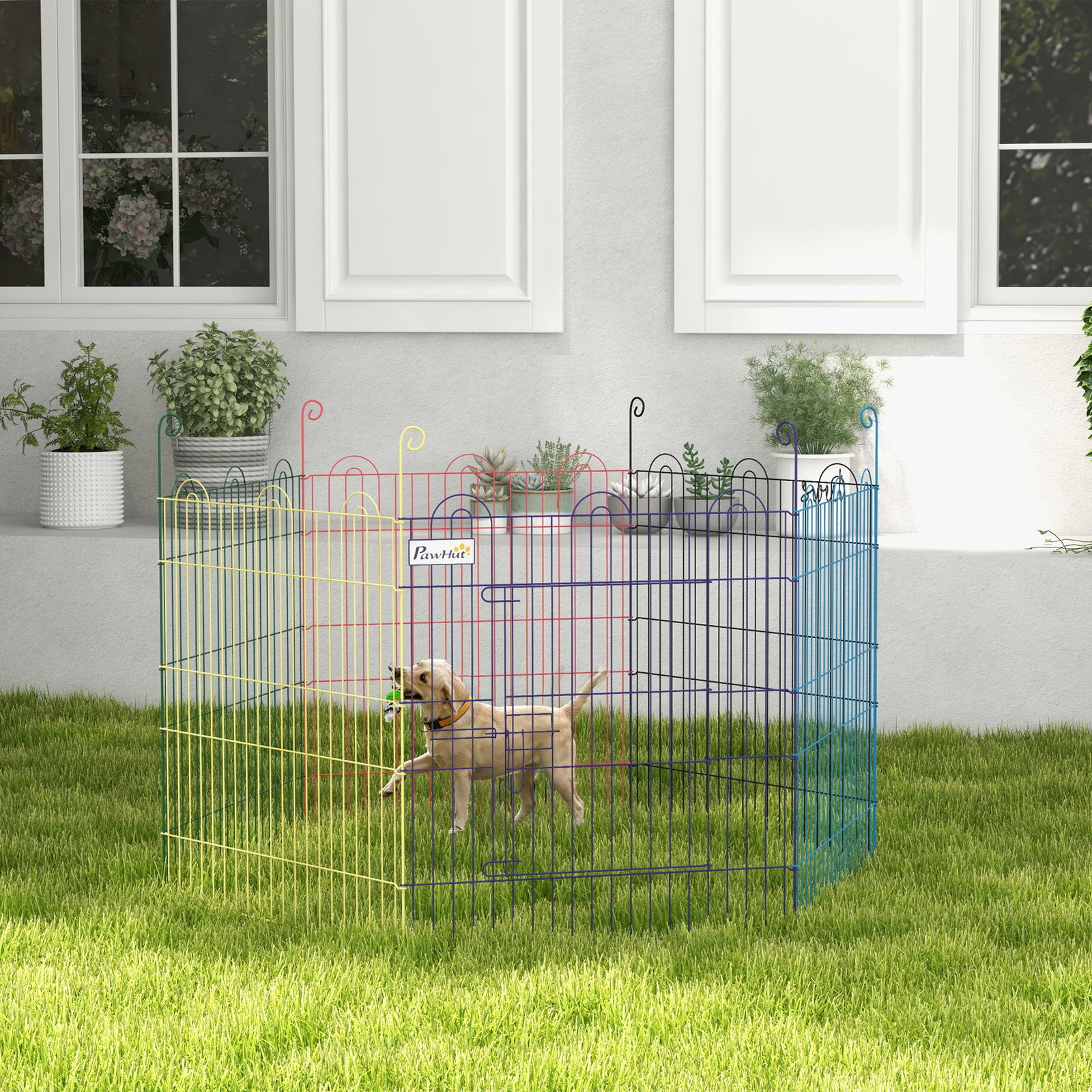 Parque para animais de estimação parque para cães dobrável com 6 painéis para jardim pátio exterior ø120x60 cm multicor