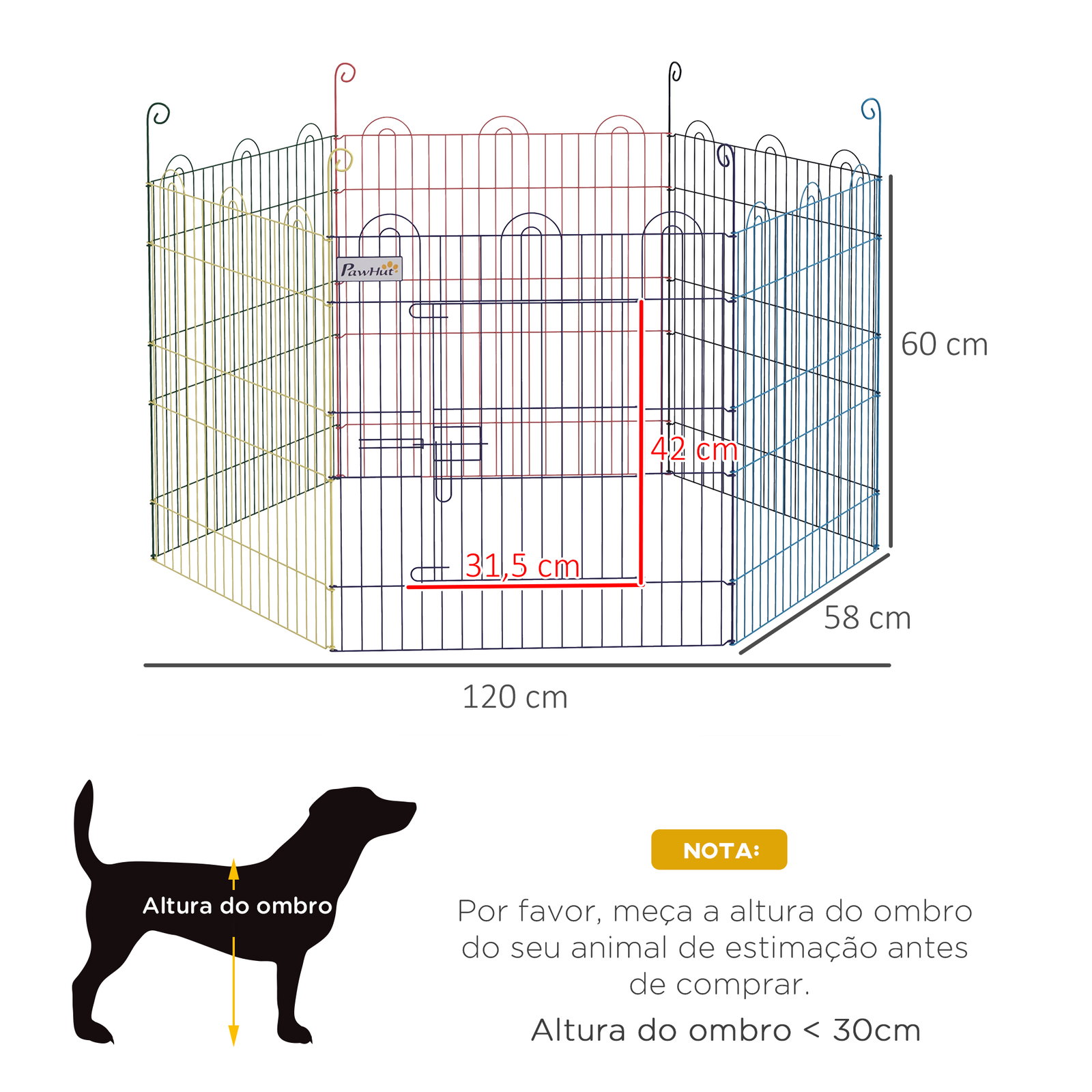Parque para animais de estimação parque para cães dobrável com 6 painéis para jardim pátio exterior ø120x60 cm multicor