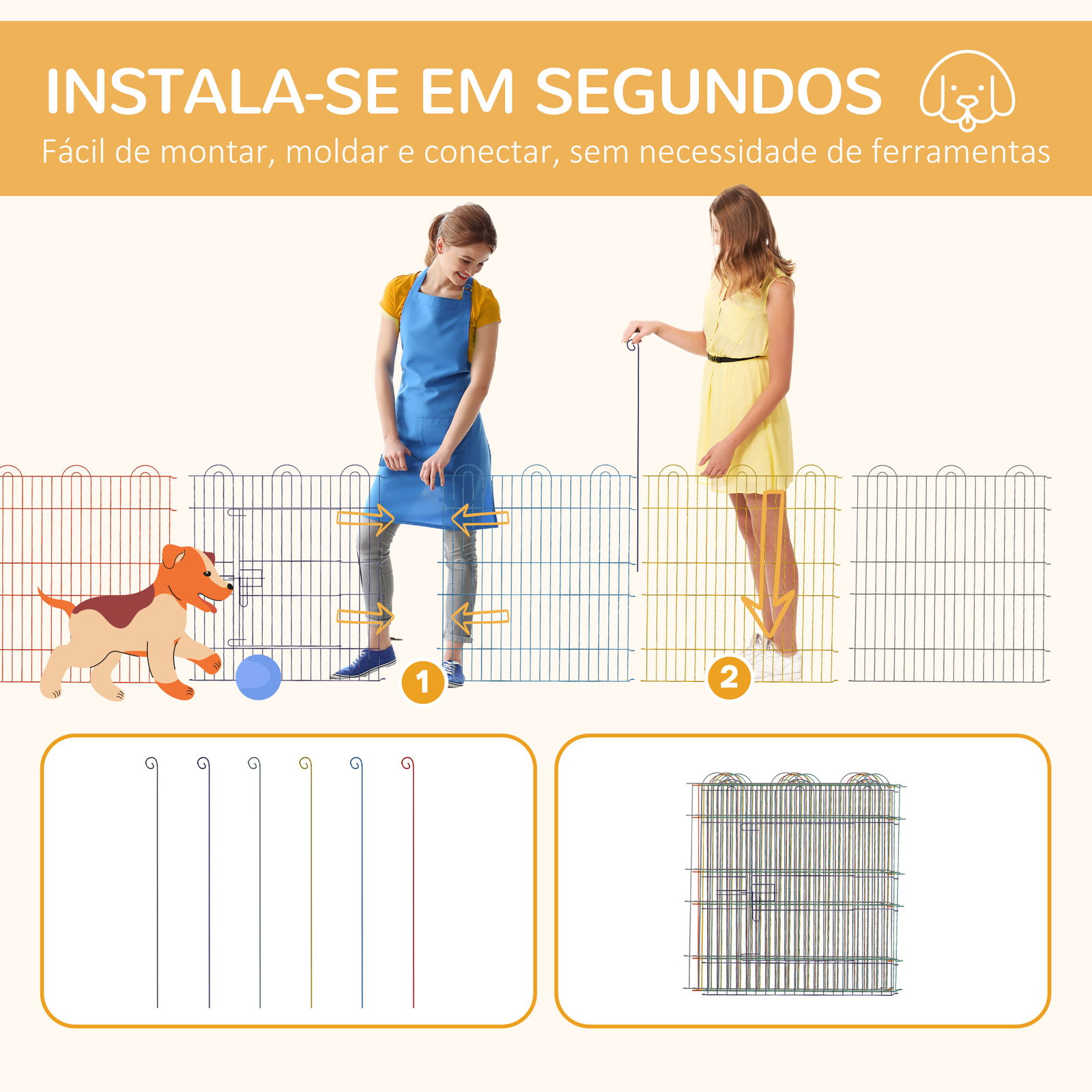 Parque para animais de estimação parque para cães dobrável com 6 painéis para jardim pátio exterior ø120x60 cm multicor