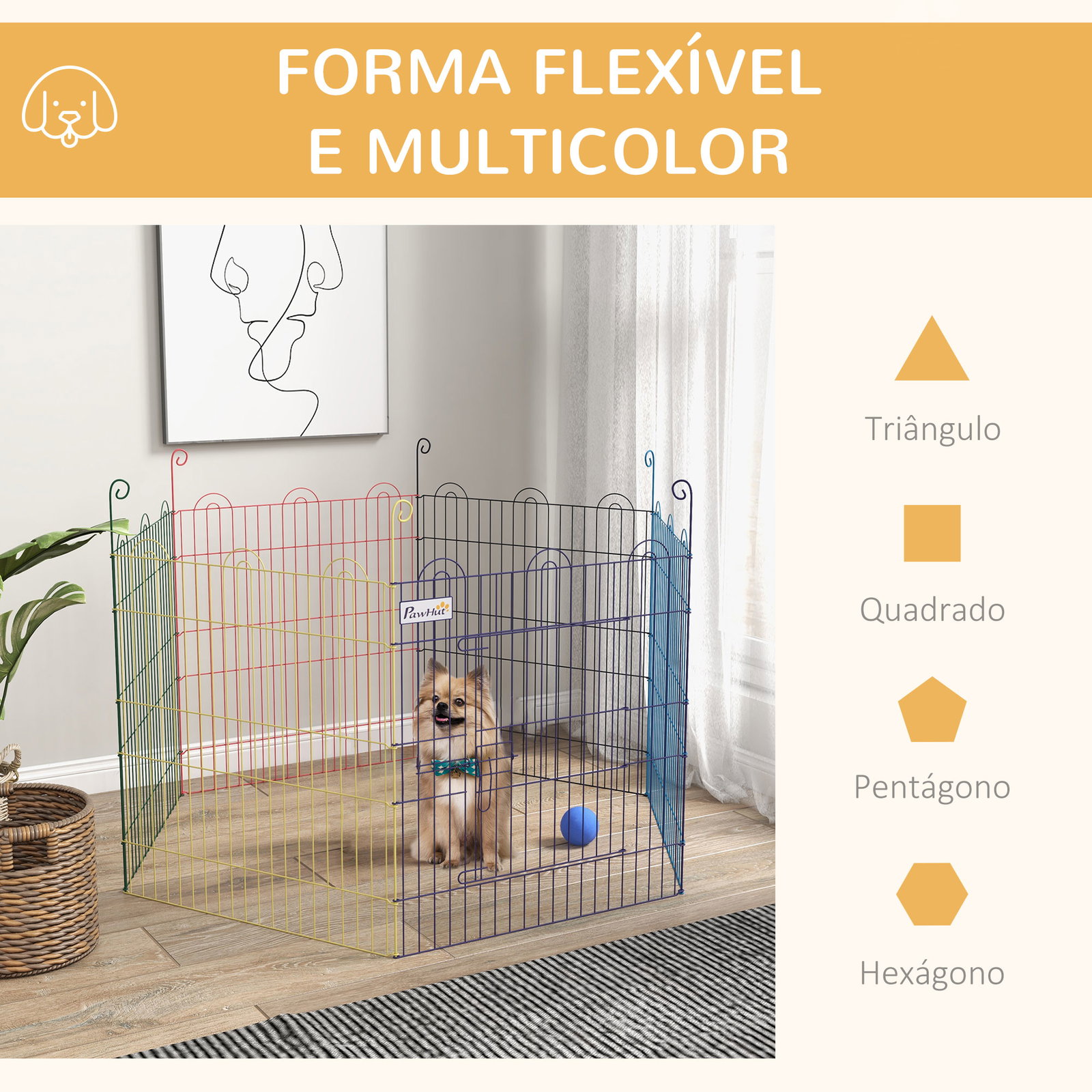 Parque para animais de estimação parque para cães dobrável com 6 painéis para jardim pátio exterior ø120x60 cm multicor