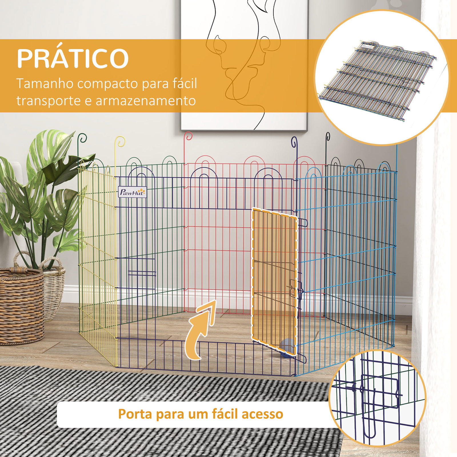 Parque para animais de estimação parque para cães dobrável com 6 painéis para jardim pátio exterior ø120x60 cm multicor