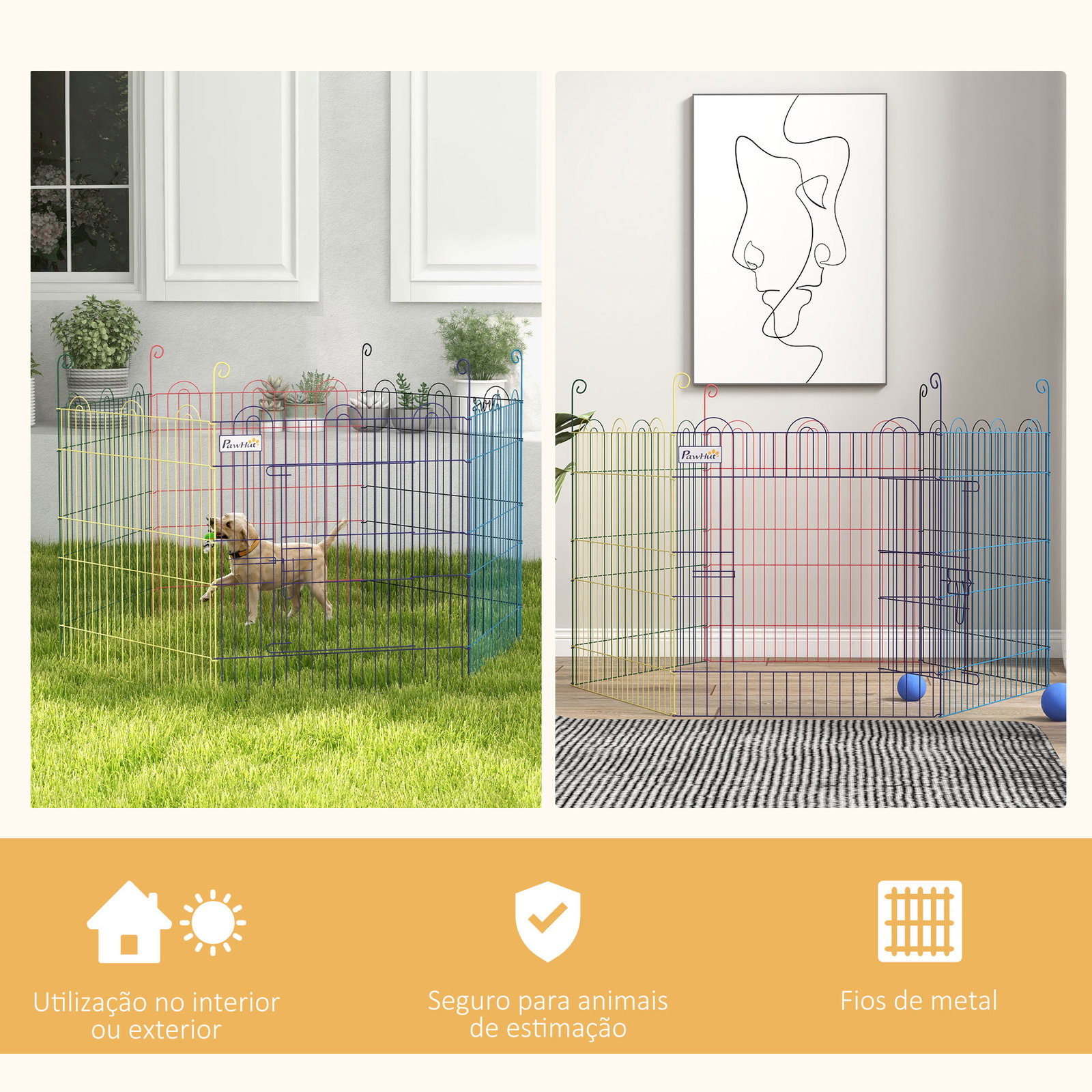 Parque para animais de estimação parque para cães dobrável com 6 painéis para jardim pátio exterior ø120x60 cm multicor