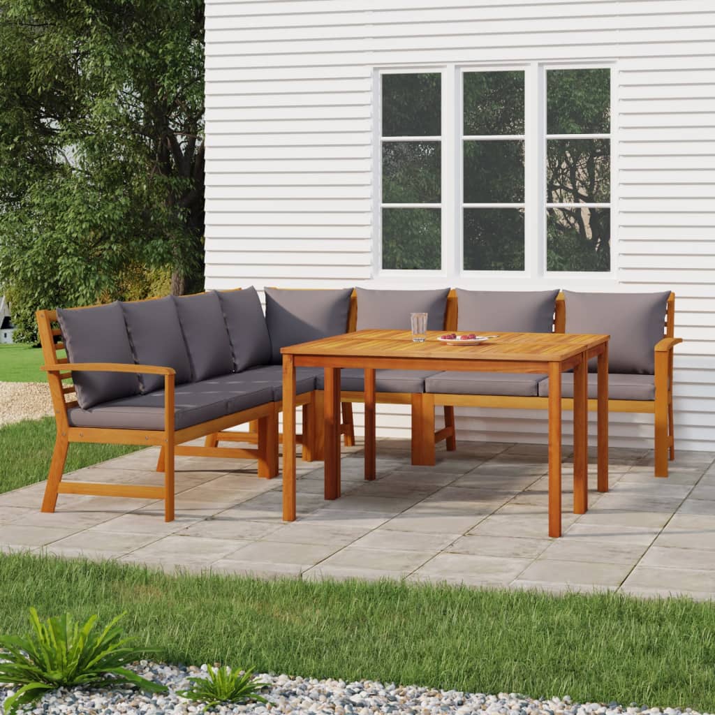 7 Pcs conjunto de jantar p/ jardim c/ almofadões acácia maciça