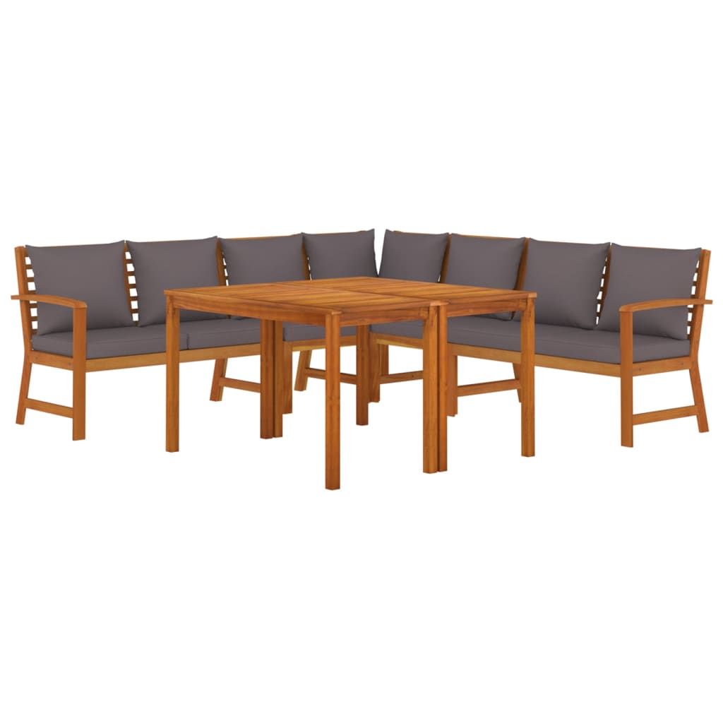 7 Pcs conjunto de jantar p/ jardim c/ almofadões acácia maciça