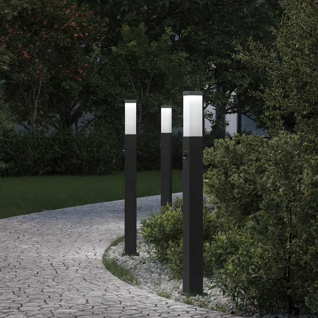 Luminárias de balizamento com sensor, 3 unidades, 80 cm, pretas, IP44