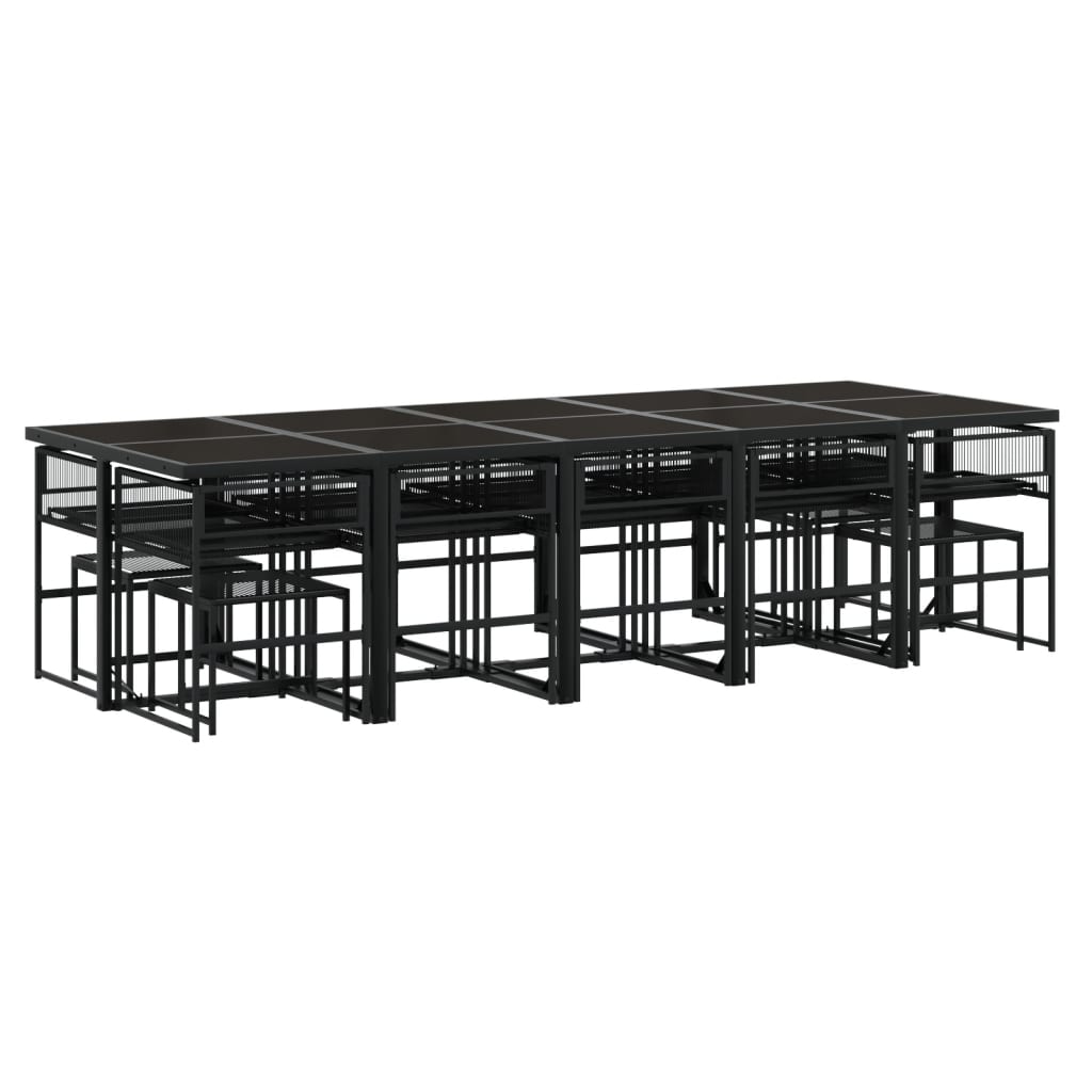 15 Pcs conjunto de jantar p/jardim com almofadões vime PE preto