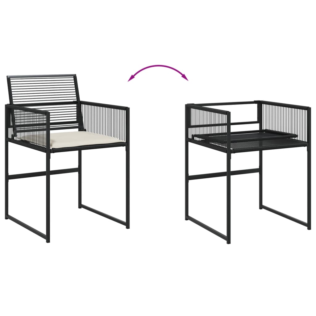 15 Pcs conjunto de jantar p/jardim com almofadões vime PE preto