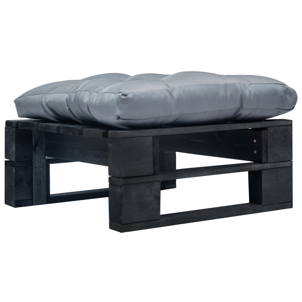 Otomano de paletes com almofadão cinzento madeira preto
