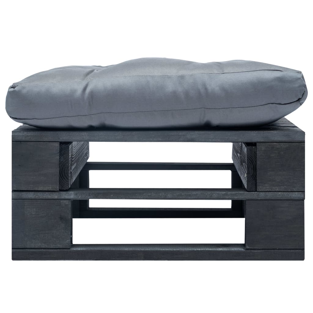 Otomano de paletes com almofadão cinzento madeira preto