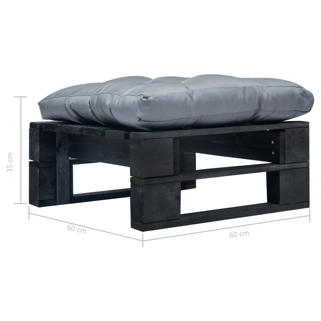 Otomano de paletes com almofadão cinzento madeira preto