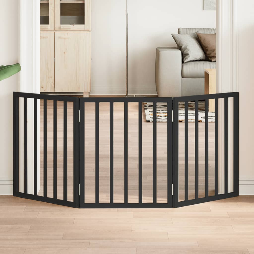 Portão para cães dobrável 3 painéis 150 cm álamo preto