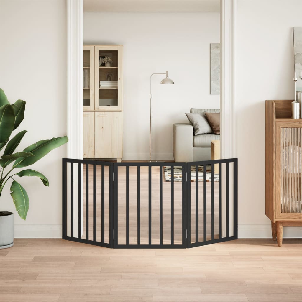 Portão para cães dobrável 3 painéis 150 cm álamo preto