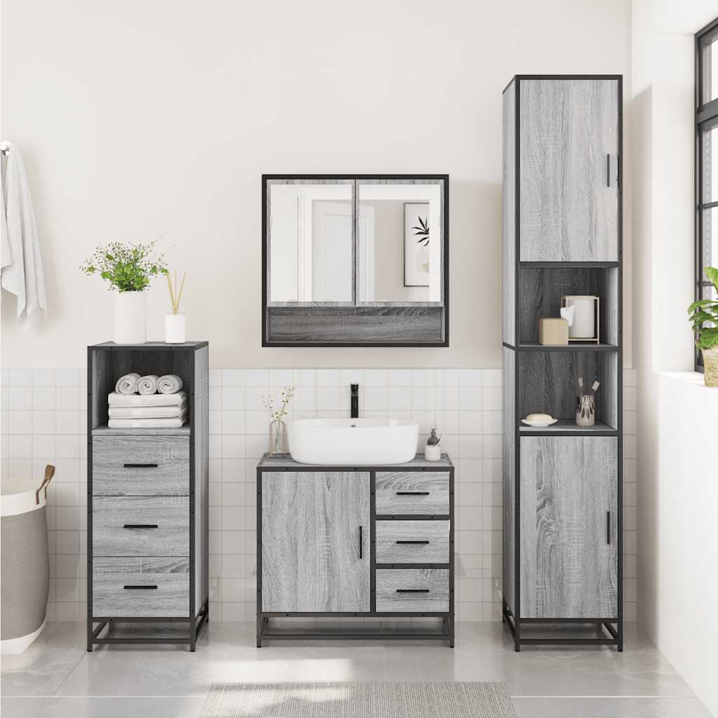 3 Pcs conjunto móveis casa de banho madeira proc. cinza sonoma