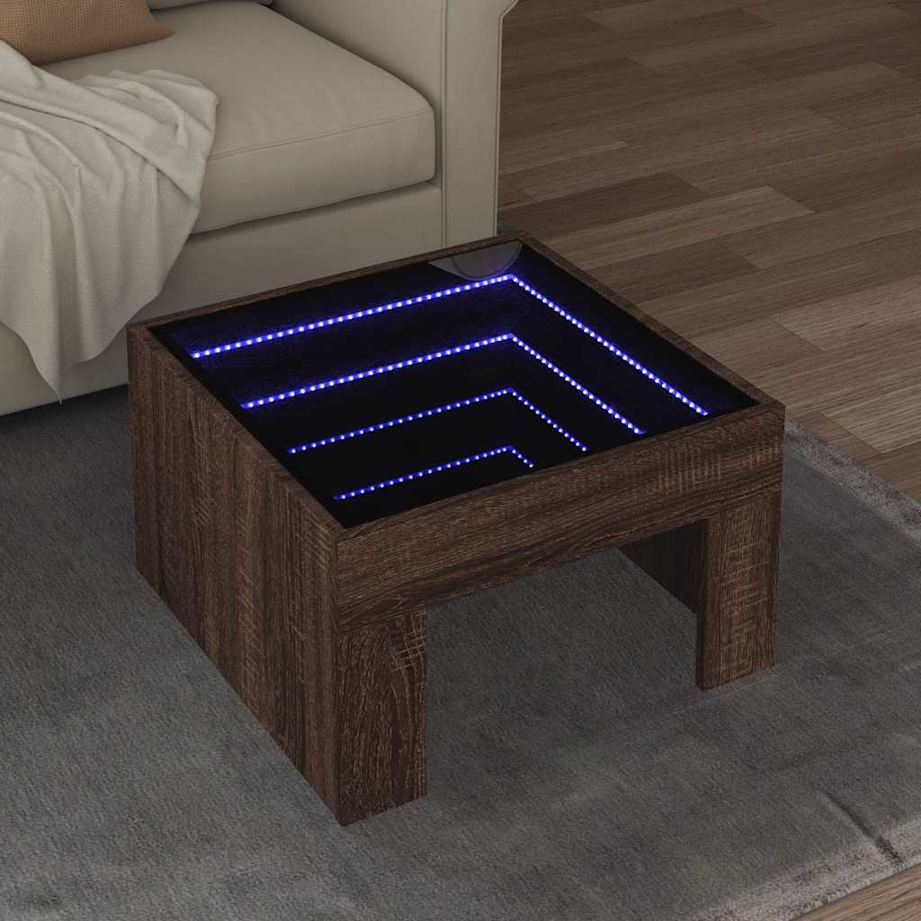 Mesa centro luzes LED infinity 50x50x30 cm carvalho castanho