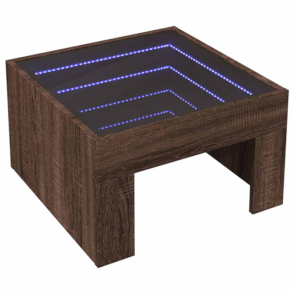 Mesa centro luzes LED infinity 50x50x30 cm carvalho castanho