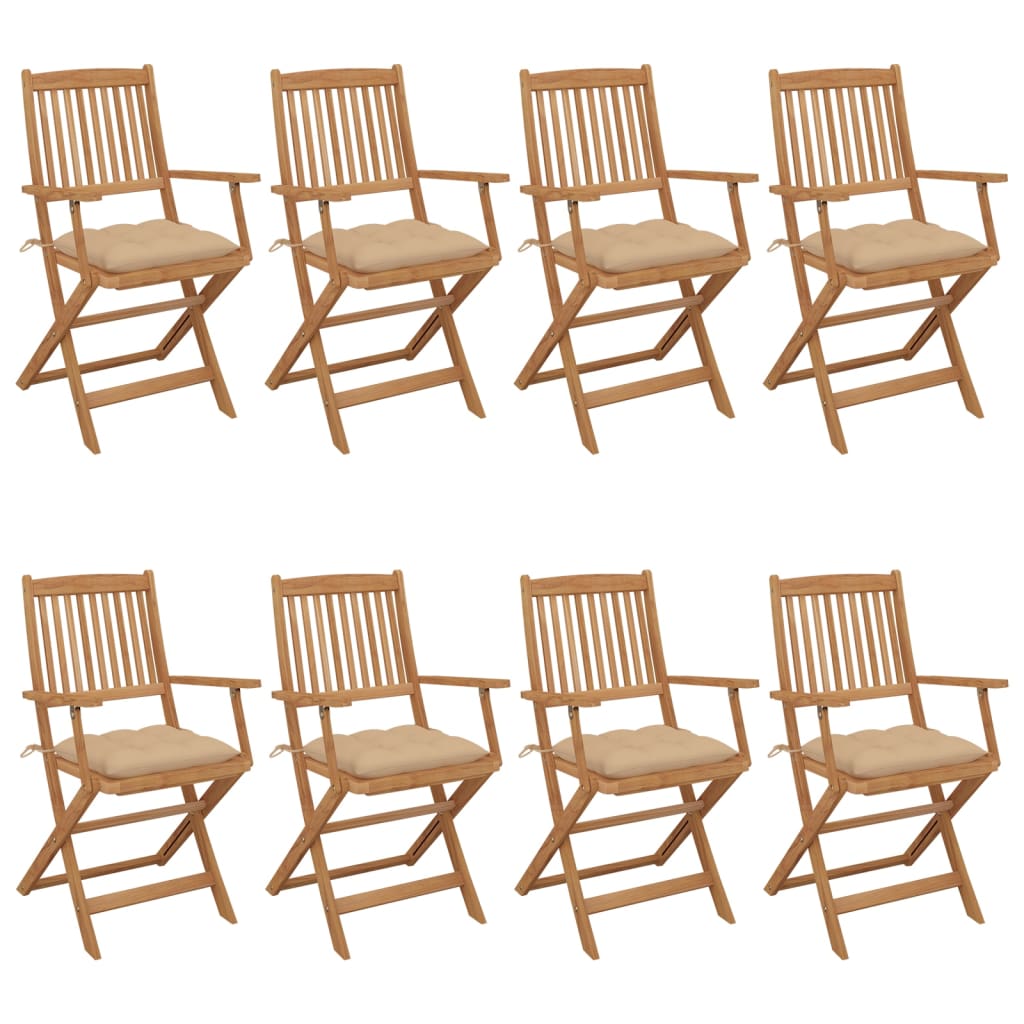 Cadeiras de jardim dobráveis 8 pcs c/ almofadões acácia maciça
