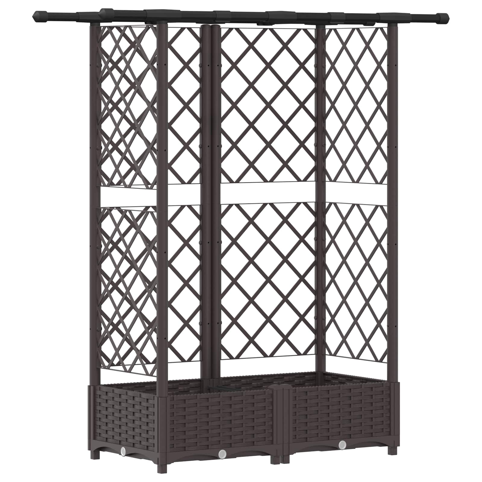 Cama elevada com treliça e telhado castanho 124 x 40 x 121 cm
