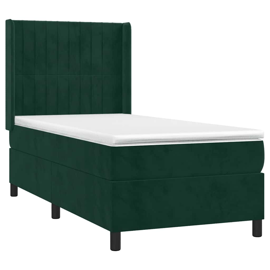 Cama box spring c/ colchão/LED 80x200 cm veludo verde-escuro