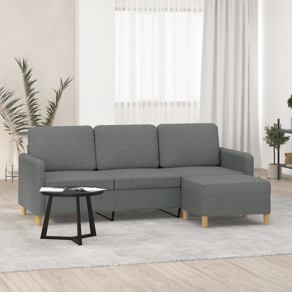 Sofá de 3 lugares com apoio de pés 180 cm tecido cinza-escuro