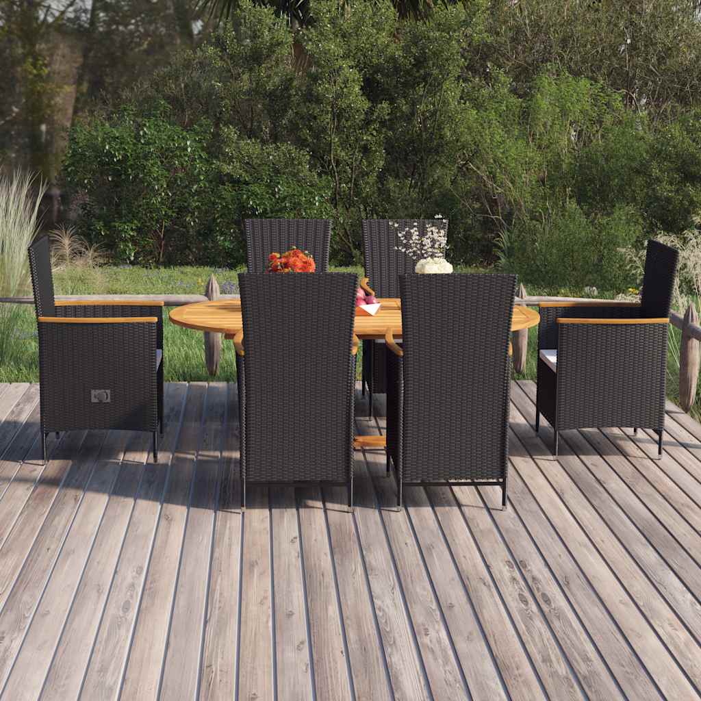 7 Pcs conjunto de jantar para jardim vime PE preto